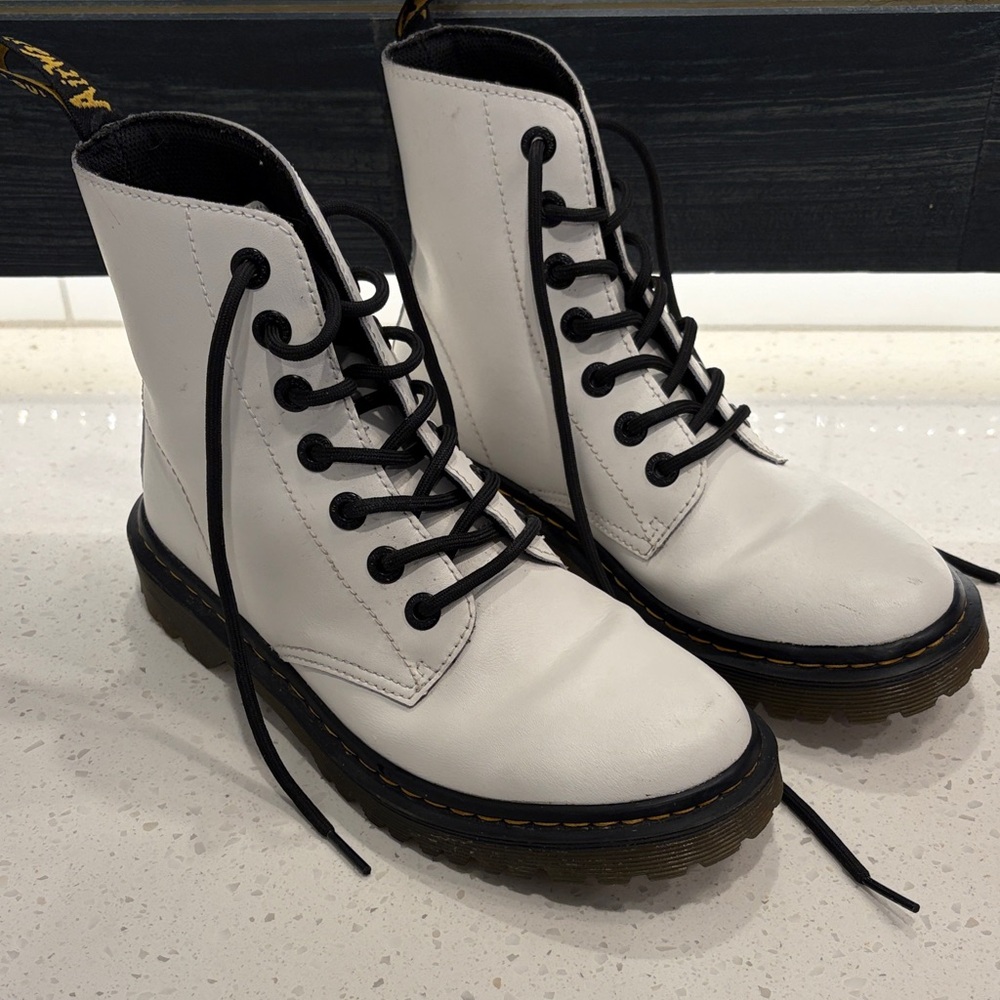 Dr. Martens White Luana Combat Boots with Black Laces